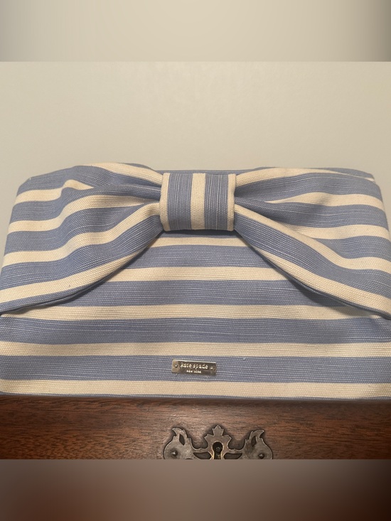 kate spade Handbags - kate spade Blue and Cream Striped Bow Clutch